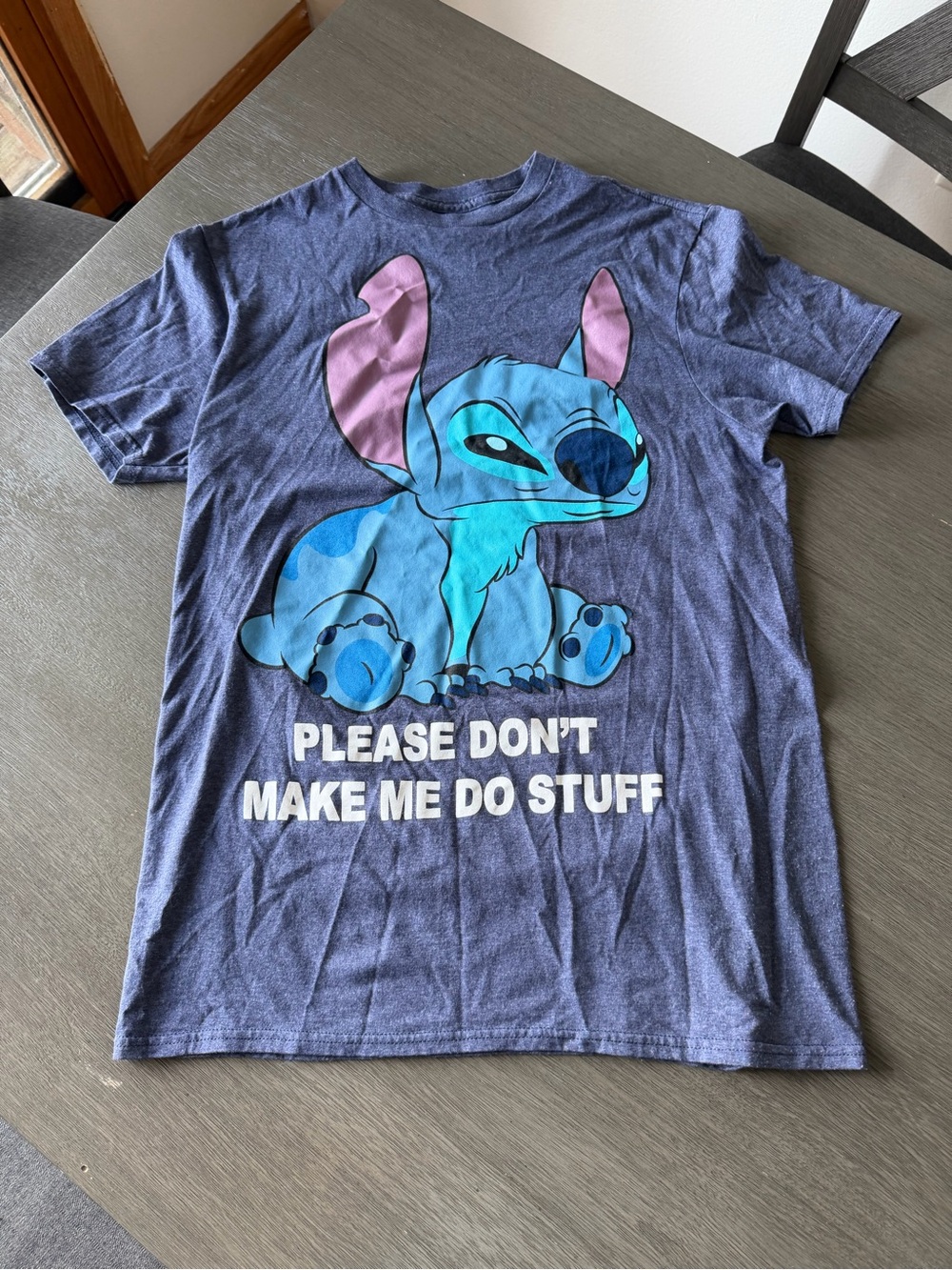 Disney Men's Stitch Graphic Tee - Blue with Pink Accents